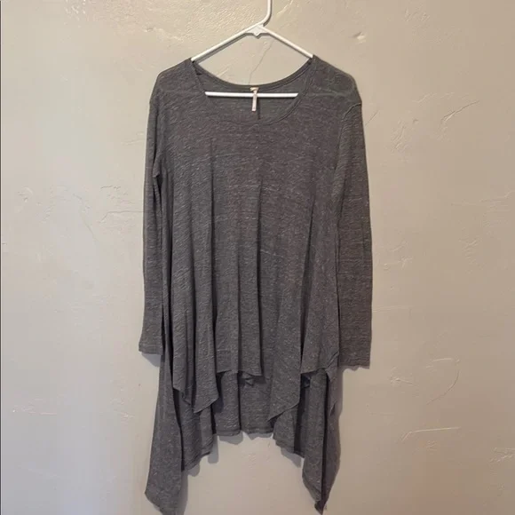 Free People Charcoal Gray Knit Top with Asymmetrical Lines Small - Picture 1 of 7